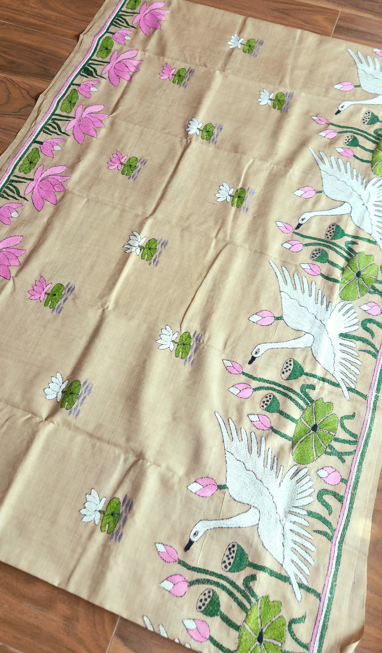 DESIGNER KANTHA SAREE -Swan Pond