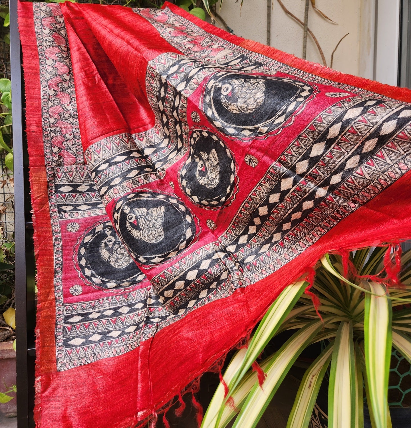 MADHUBANI SILK DUPATTA madhubanionline madhubanidupatta handpaintedgifts red wedding shopping