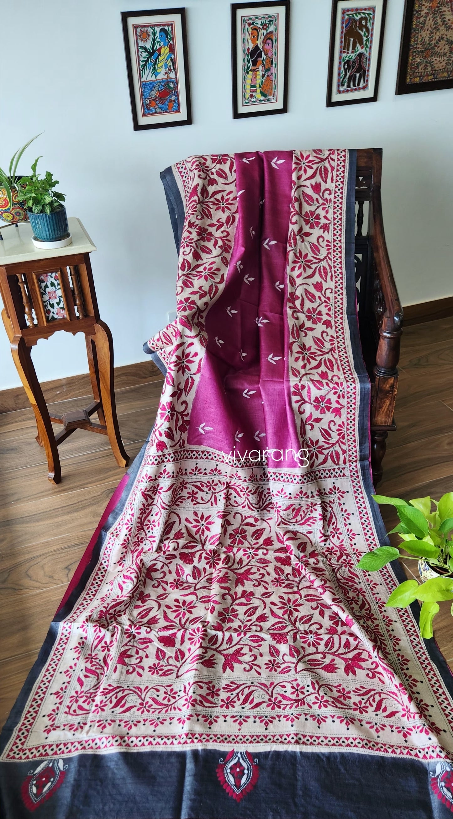 Kantha saree silk saree pink saree floral saree anniversary gift saree Indian sarees