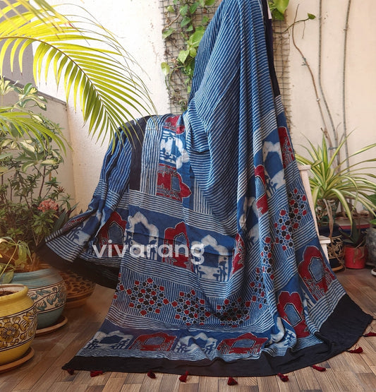 ajrakhsaree sarees ajrakh modal silk officewear blue saree