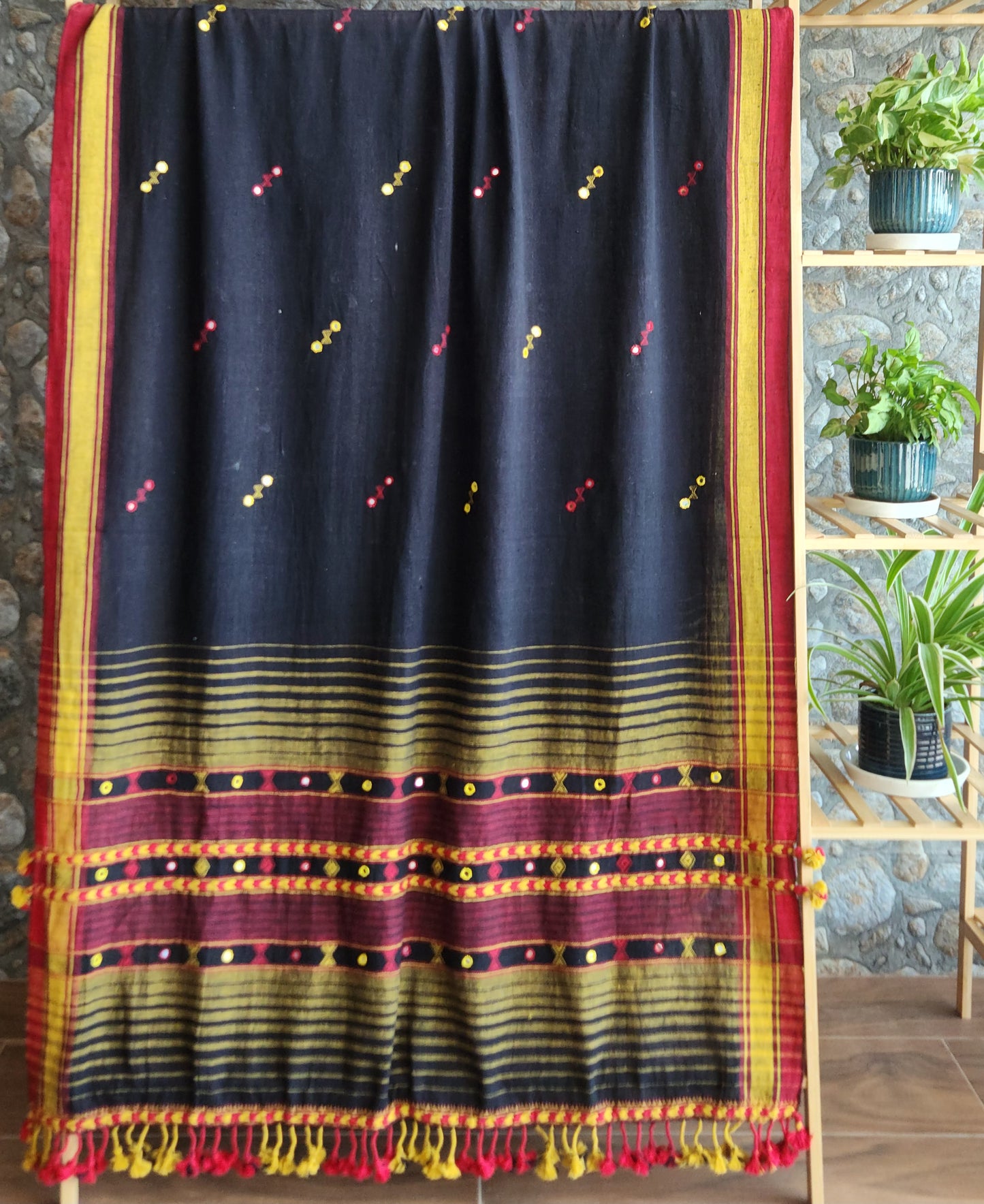bhujodi dupatta cotton dupatta handloom dupatta Indian gifts Black dupatta mirrorwork dupatta