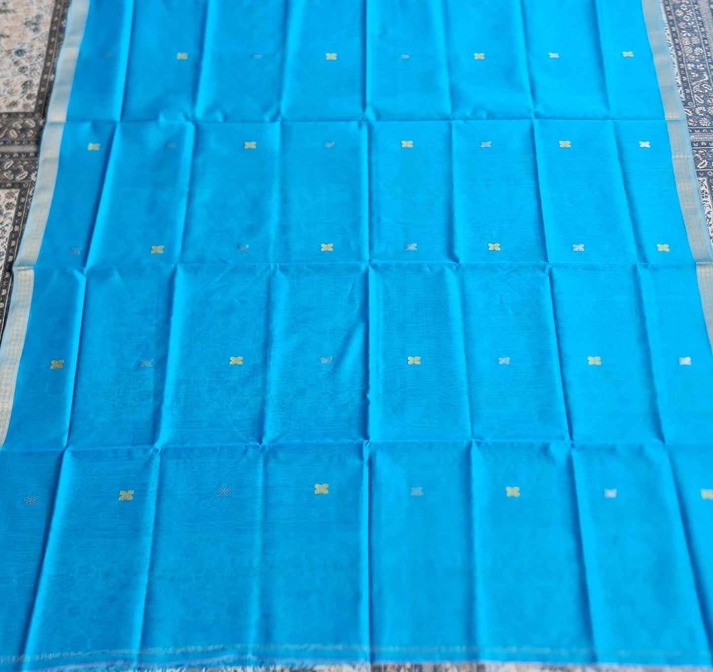 handloom suit set officewear suit dress for gifting yellow dupatta yellow blue combination Maheshwari