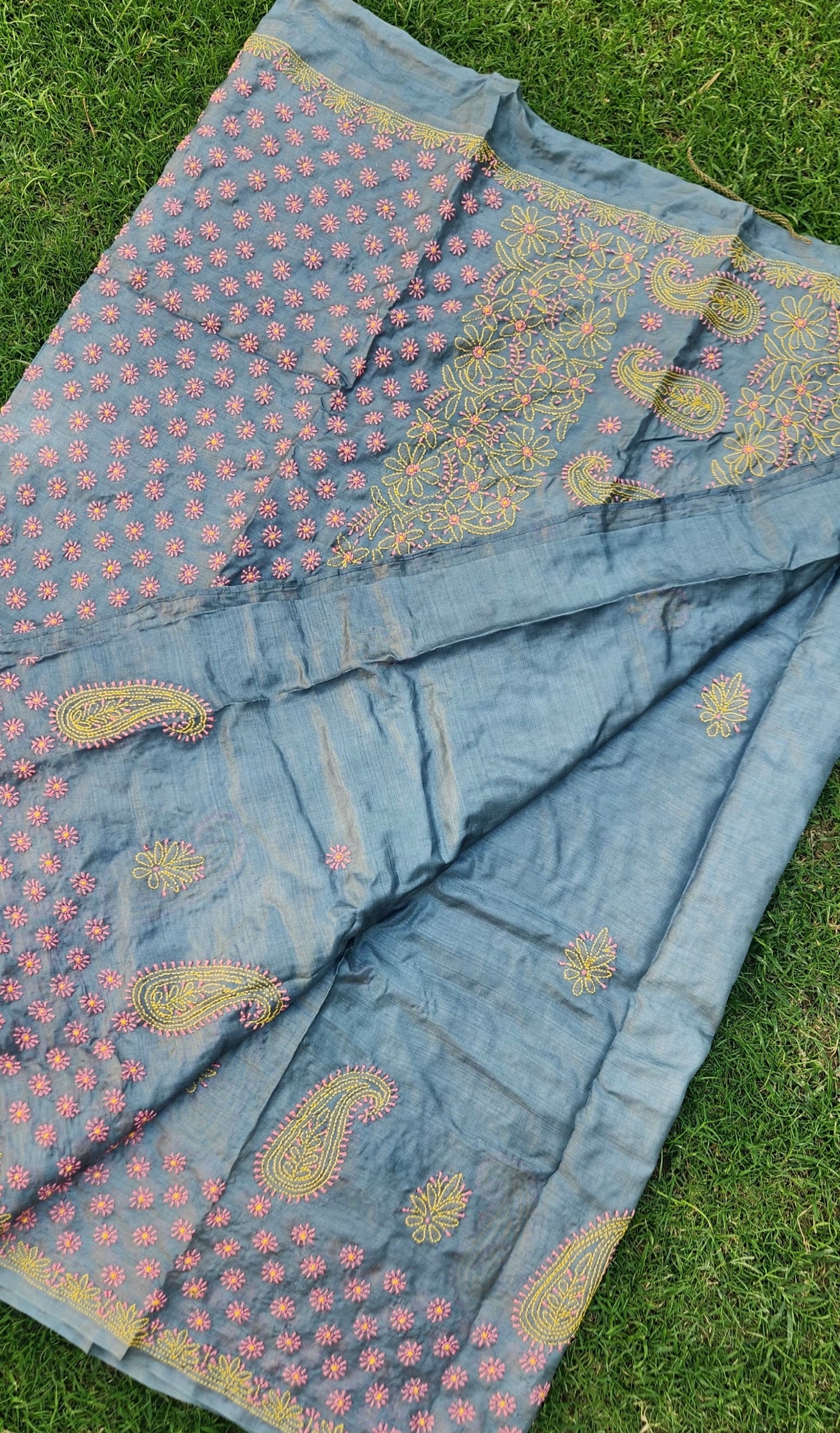 chikankari saree tussar saree Grey saree