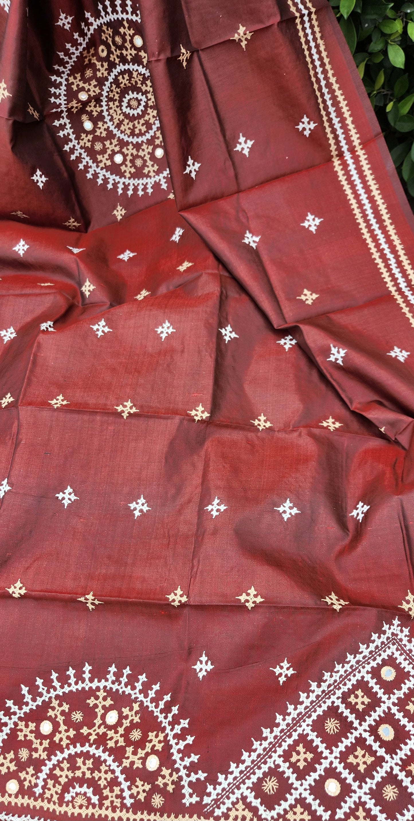 designer dupatta Kutchwork dupatta kantha dupatta Maroon dupatta handmade gifts