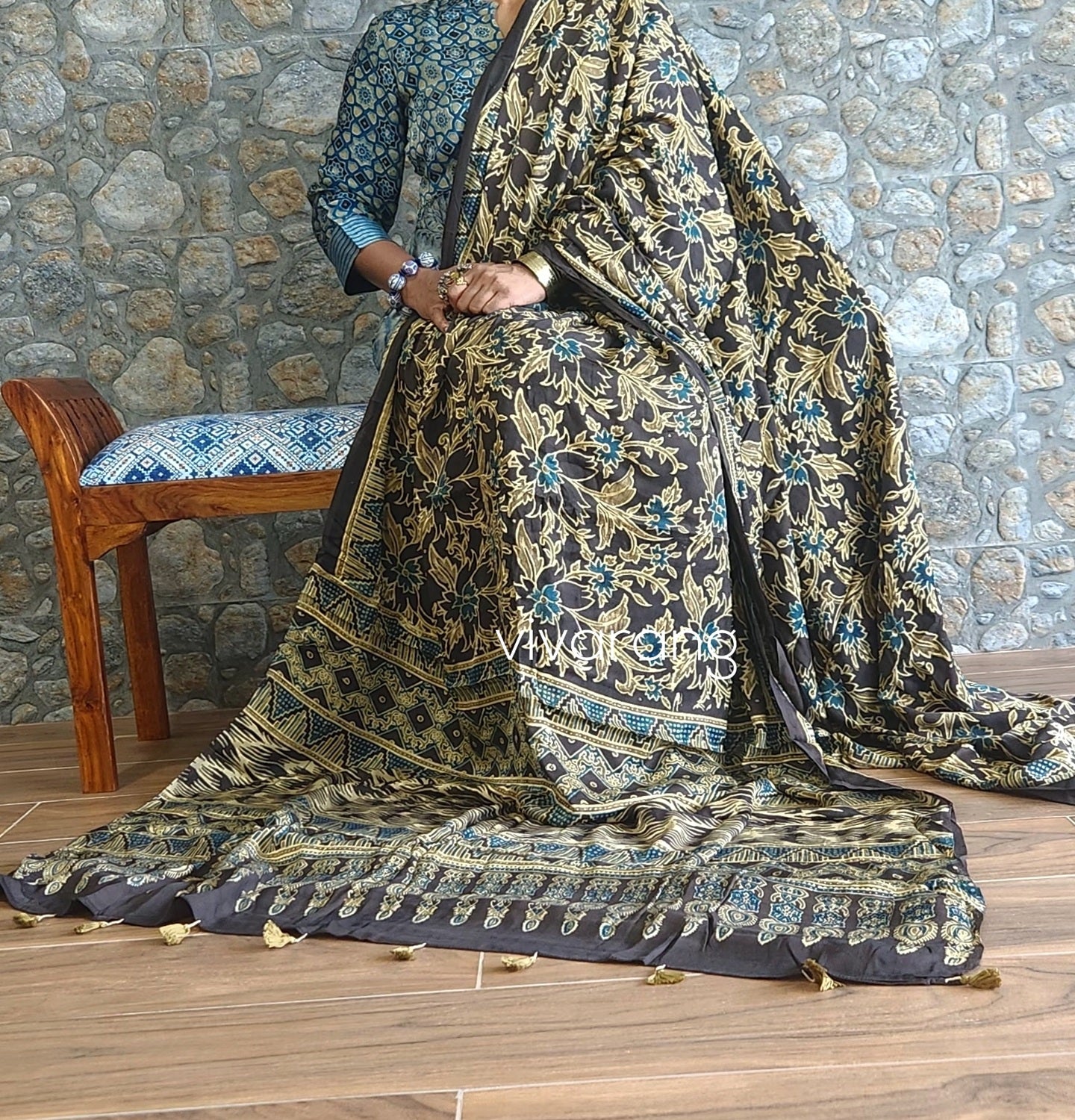 Anniversary gift Birthday gift saree 50th birthday Ajrakh saree