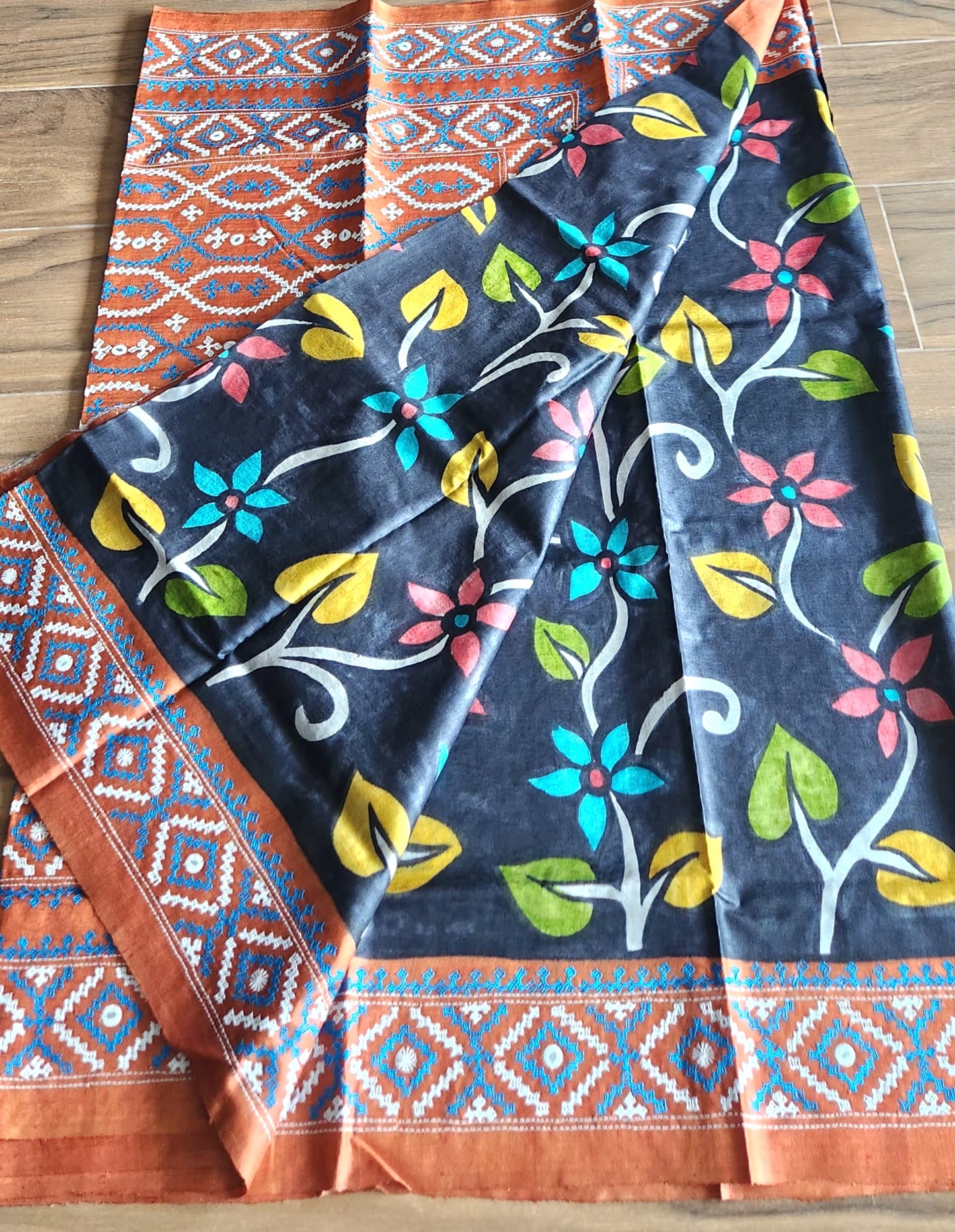 HANDPAINTED KUTCHWORK SILK SAREE