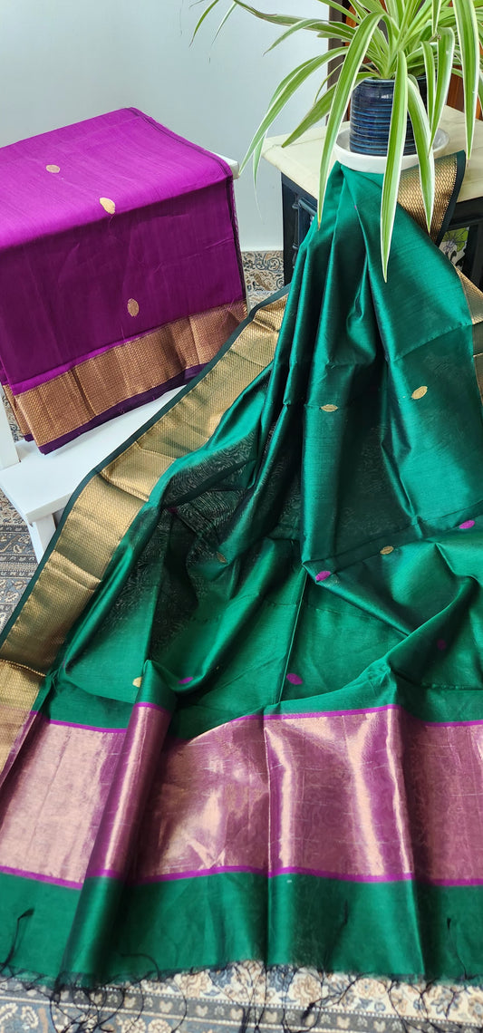 handloom suit set officewear suit dress for gifting green dupatta purple green combination Maheshwari