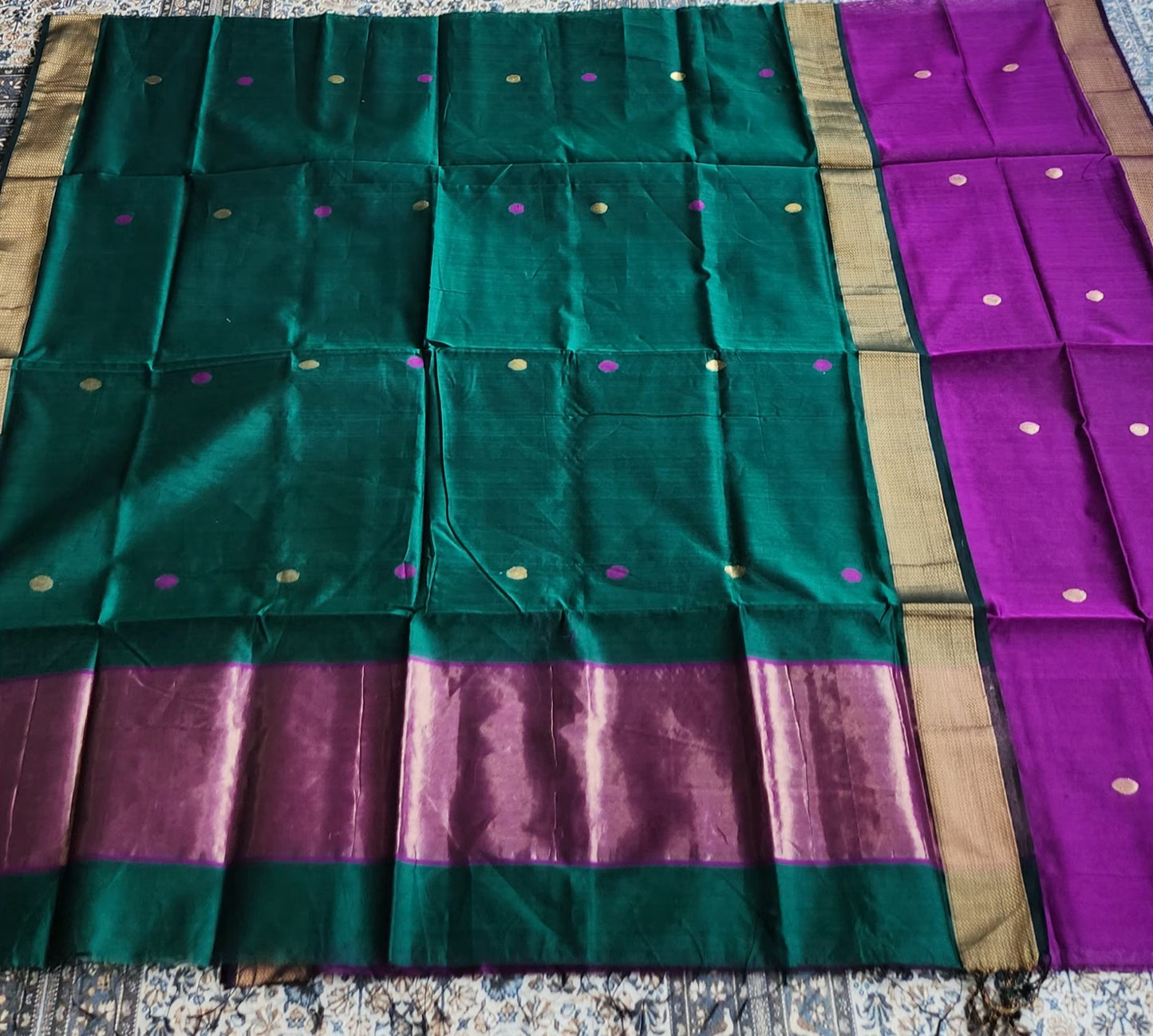 handloom suit set officewear suit dress for gifting green dupatta purple green combination Maheshwari