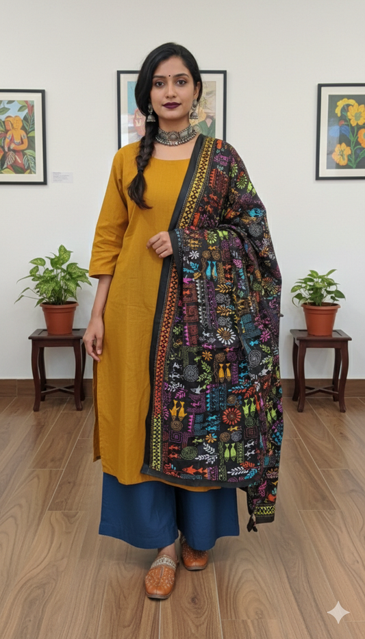 kantha dupatta black dupatta designer dupatta silk dupatta warli dupatta