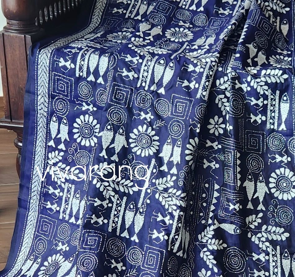 Kantha dupatta blue dupatta warli dupatta dupattas for gifting designer dupatta