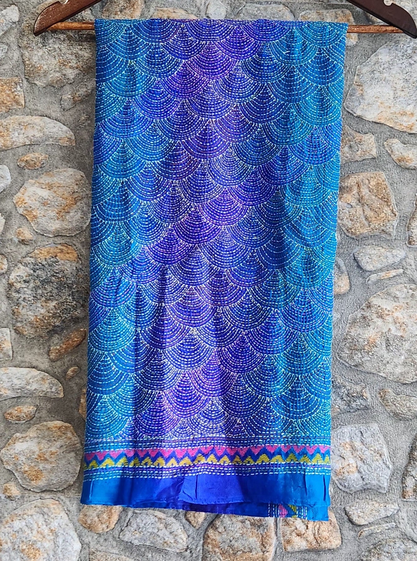 kantha dupatta blue silk dupatta