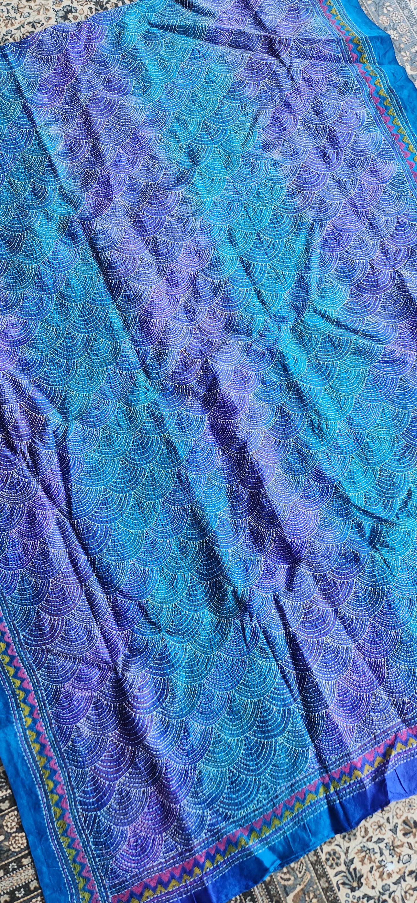 kantha dupatta blue silk dupatta