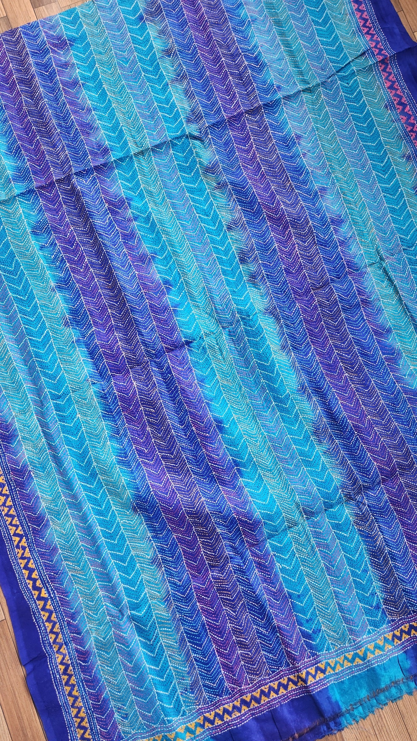 silk dupatta blue dupatta kantha dupatta