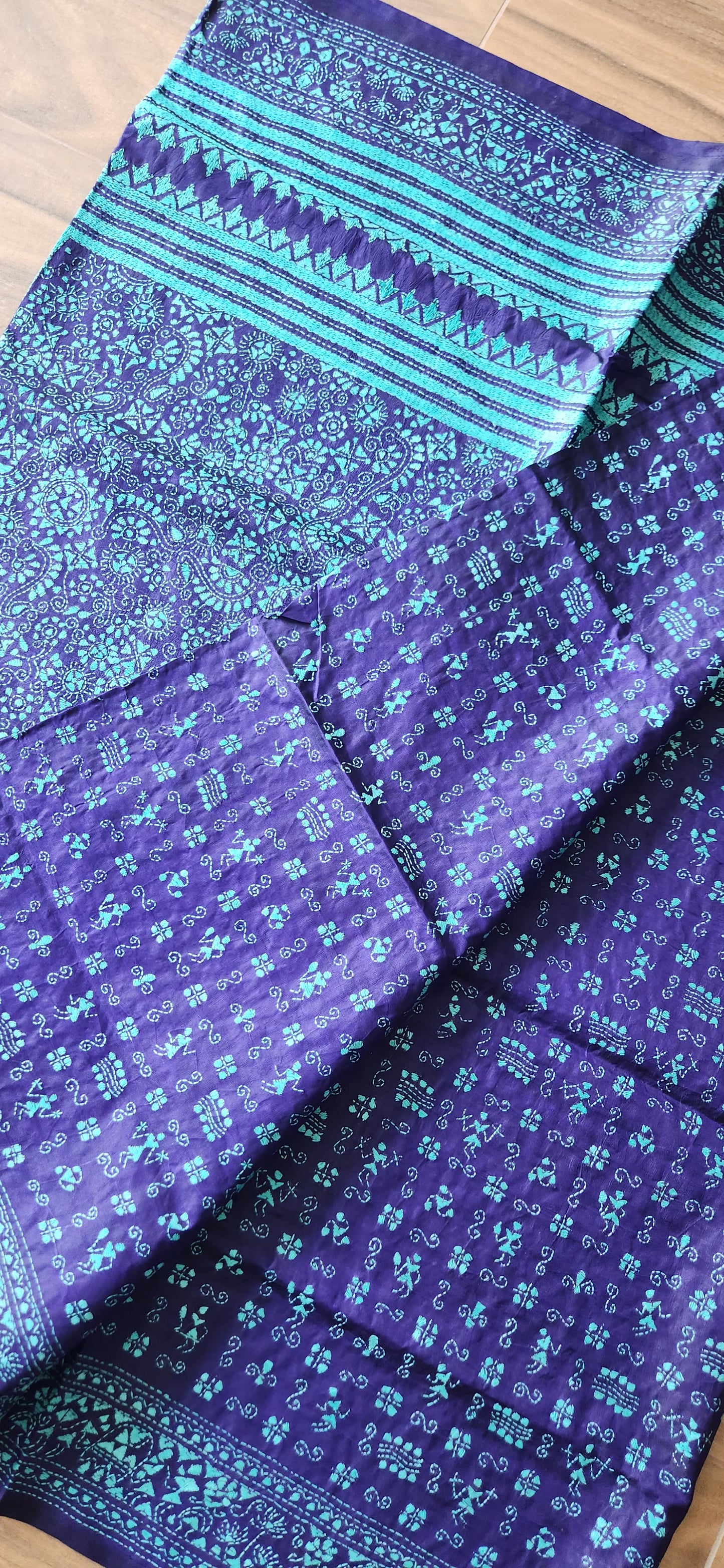 kantha saree designer saree anniversary gift sarees Indian handmade saree silk saree Warli saree