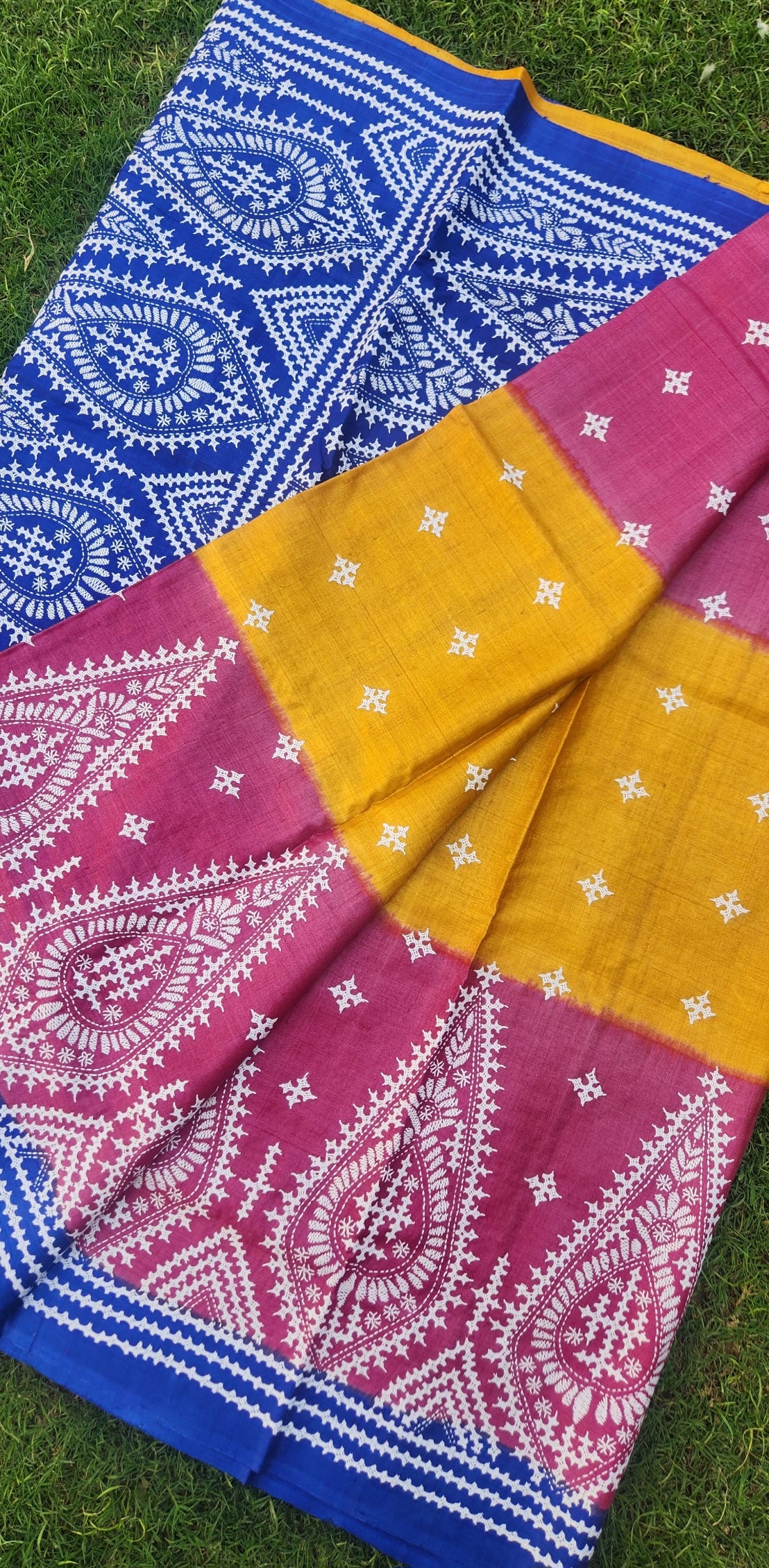 kutchwork saree blue saree kantha saree designer saree silk saree