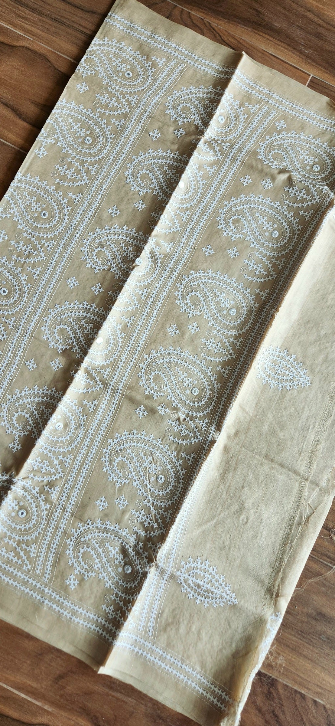 Beige saree tussar saree silk saree kutchwork saree