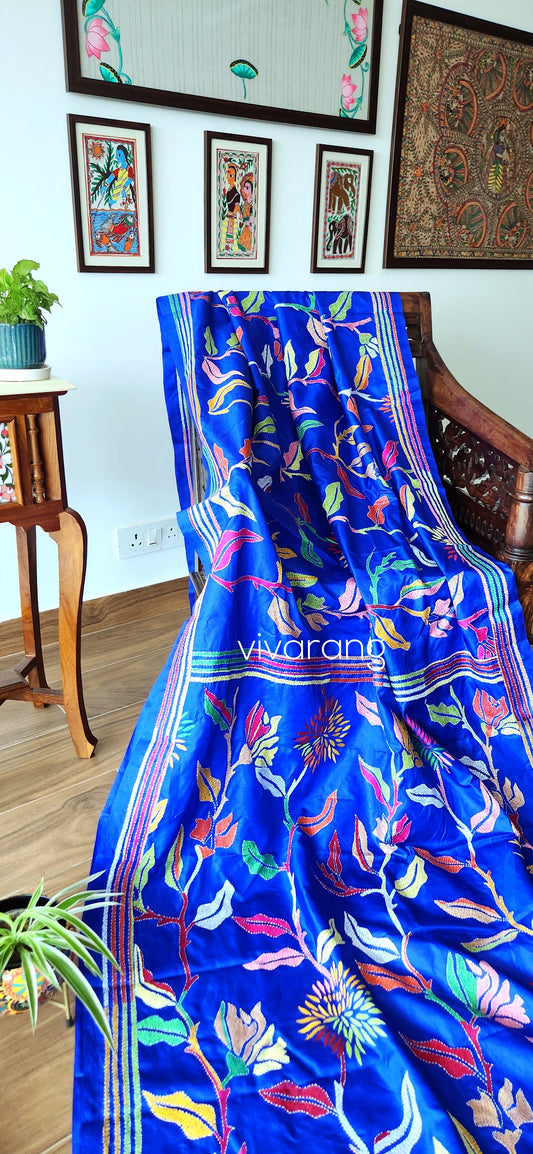 blue saree kantha saree silk saree designer saree dandelion saree Indian sarees Indian gifts