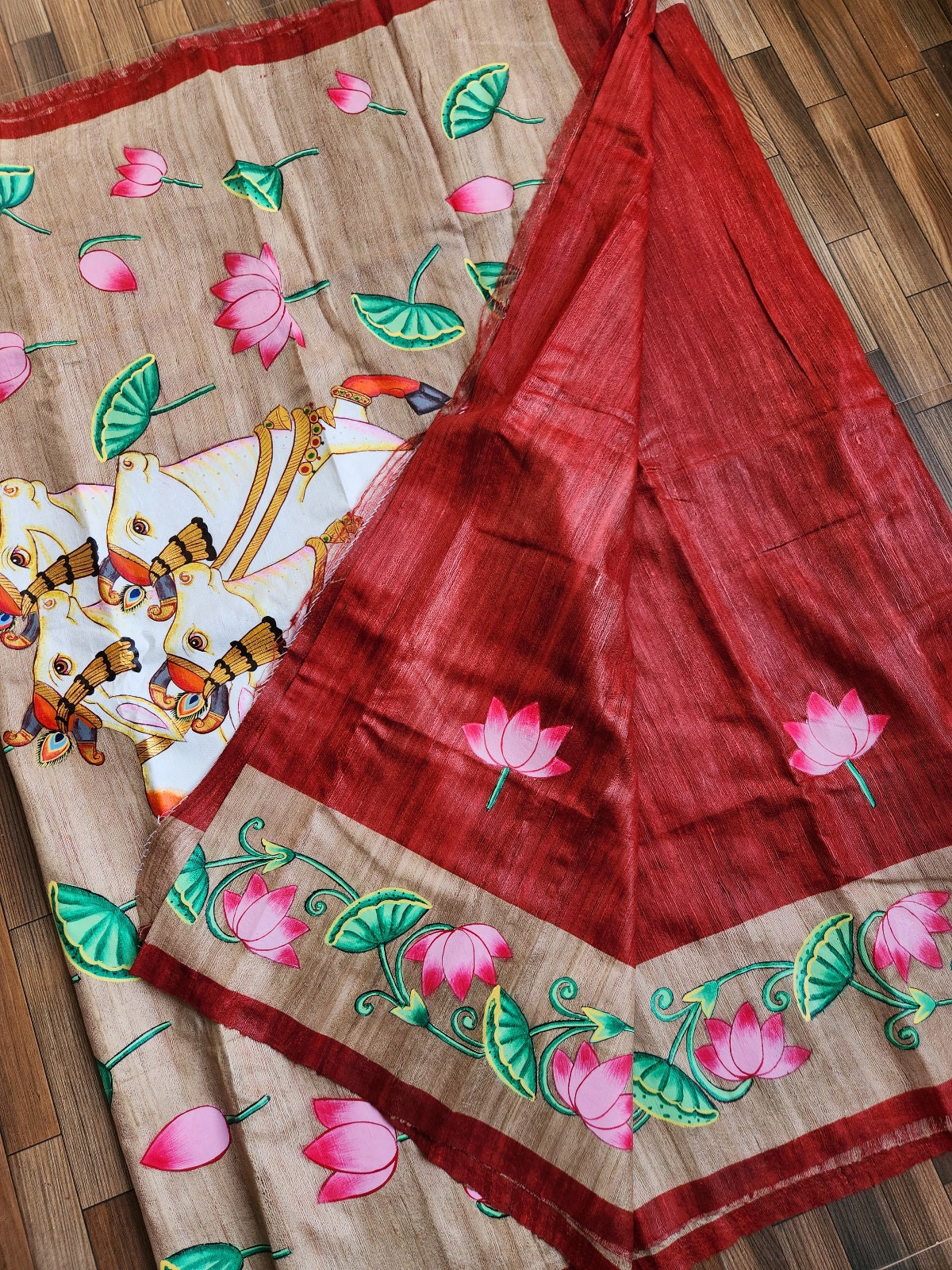 Red saree wedding shopping Pichwai saree cows Pichwai