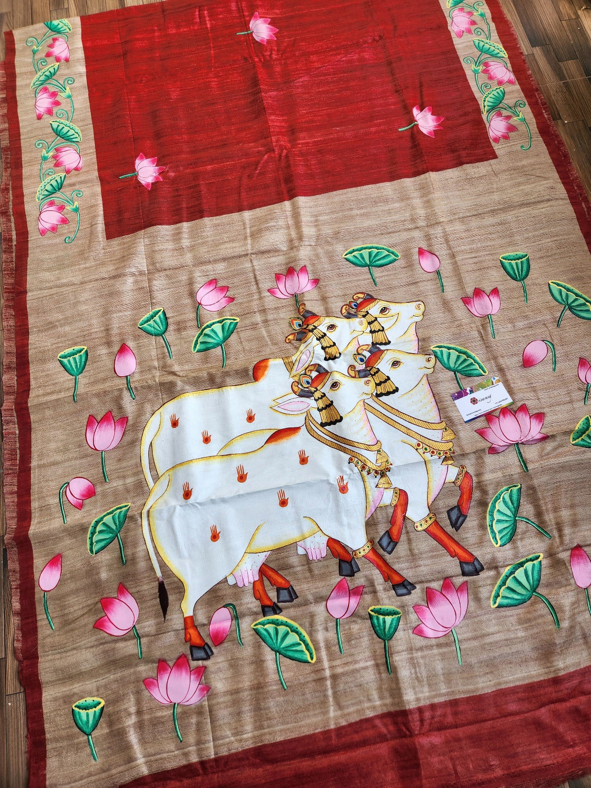 Red saree wedding shopping Pichwai saree cows Pichwai