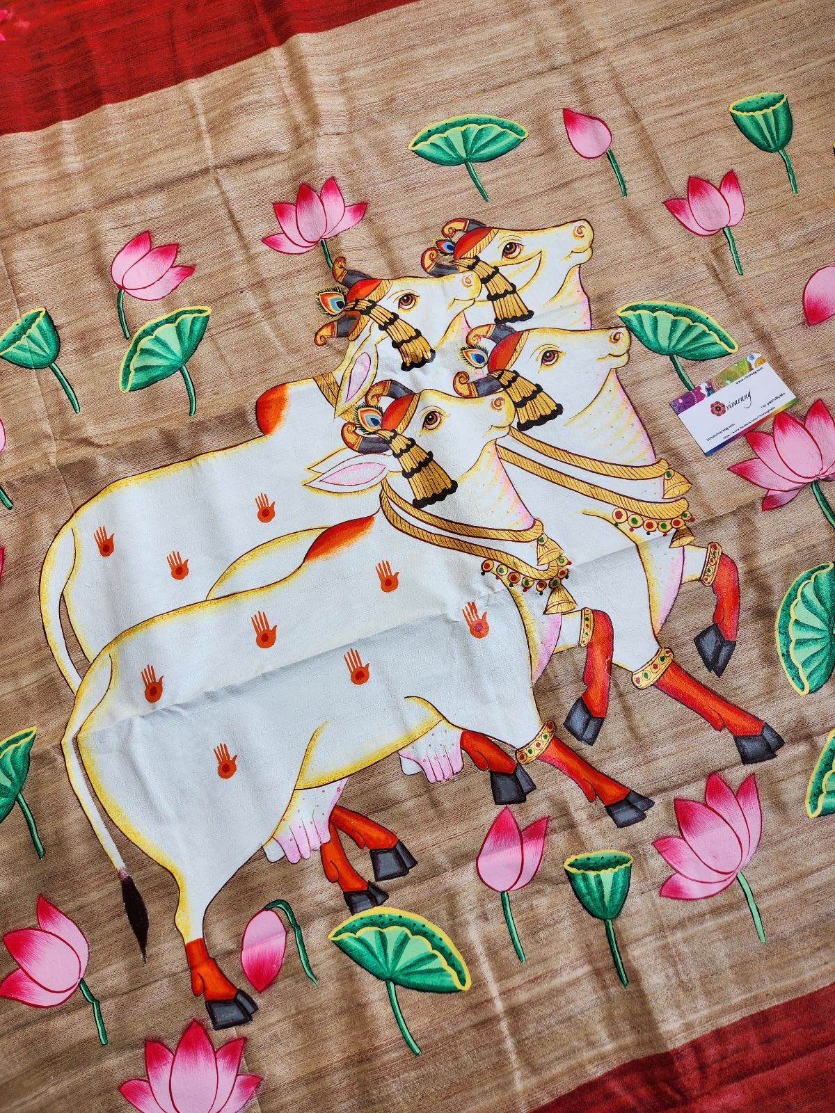 Red saree wedding shopping Pichwai saree cows Pichwai