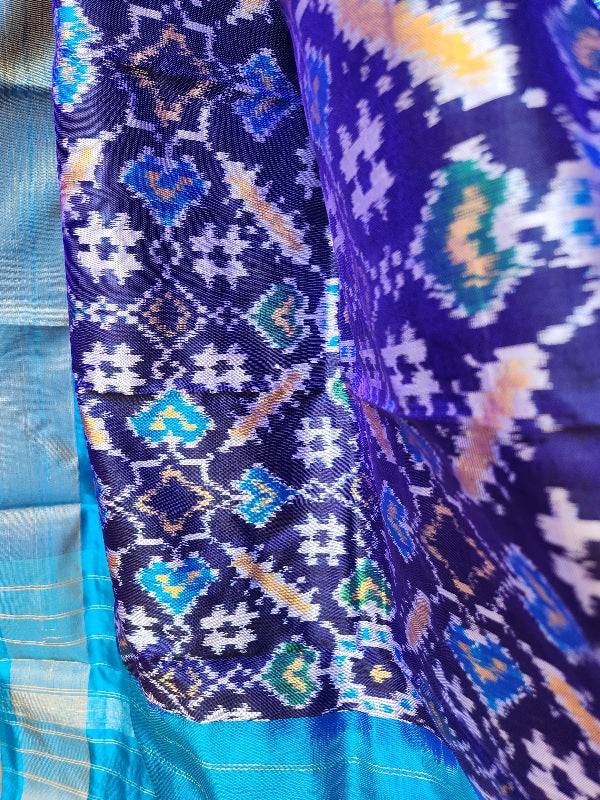 Patola Silk Dupatta Blue Handloom Indian gifts Wedding Shopping
