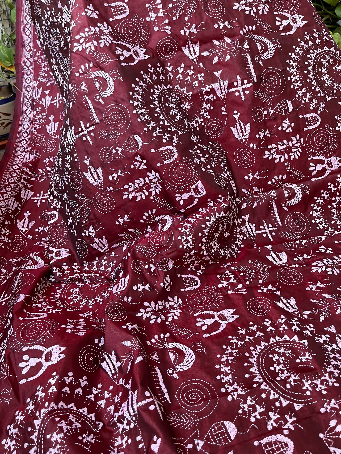 burgundy kantha dupatta warli dupatta handmade gifts wedding shopping