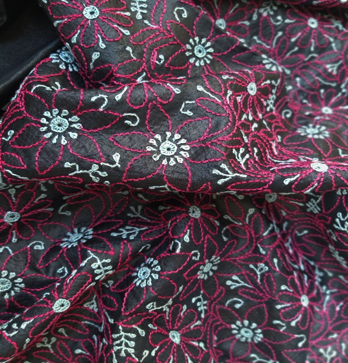 chikankari silk suit set chikanwork dress material black suit
