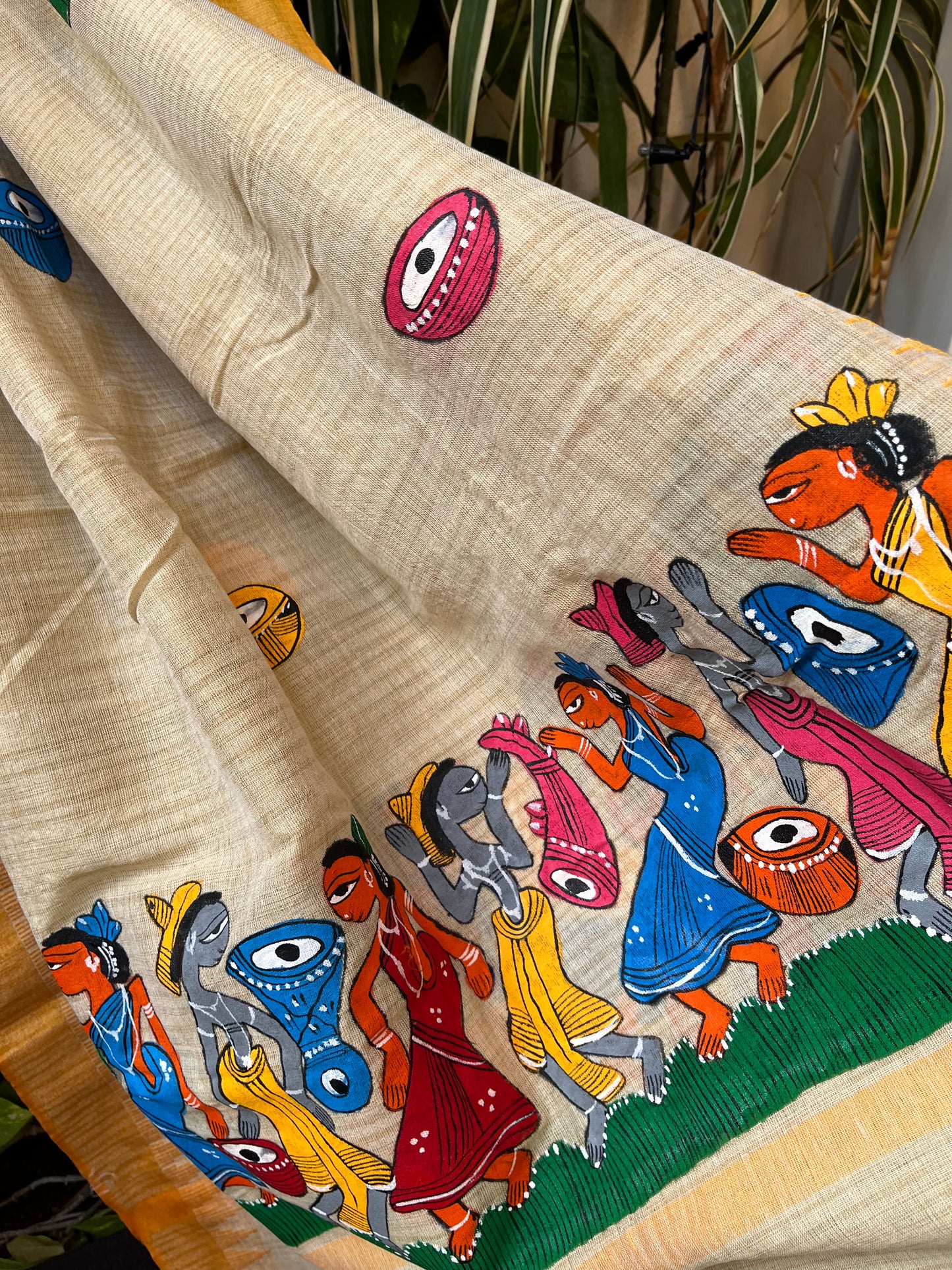 yellow dupatta pattchitra dupatta Indian gifts