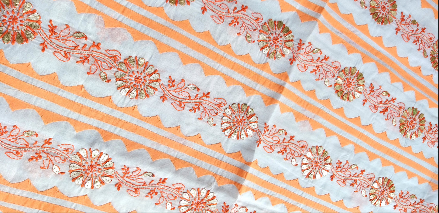 chikakari cotton kurti piece applique kurta dress material chikanwork orange