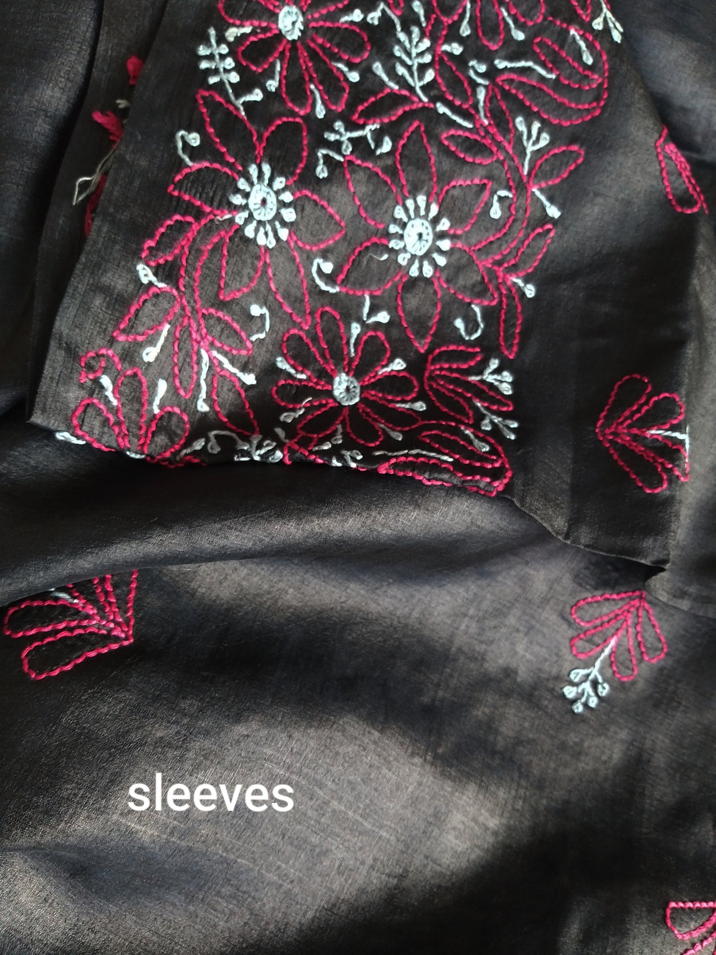 chikankari silk suit set chikanwork dress material black suit