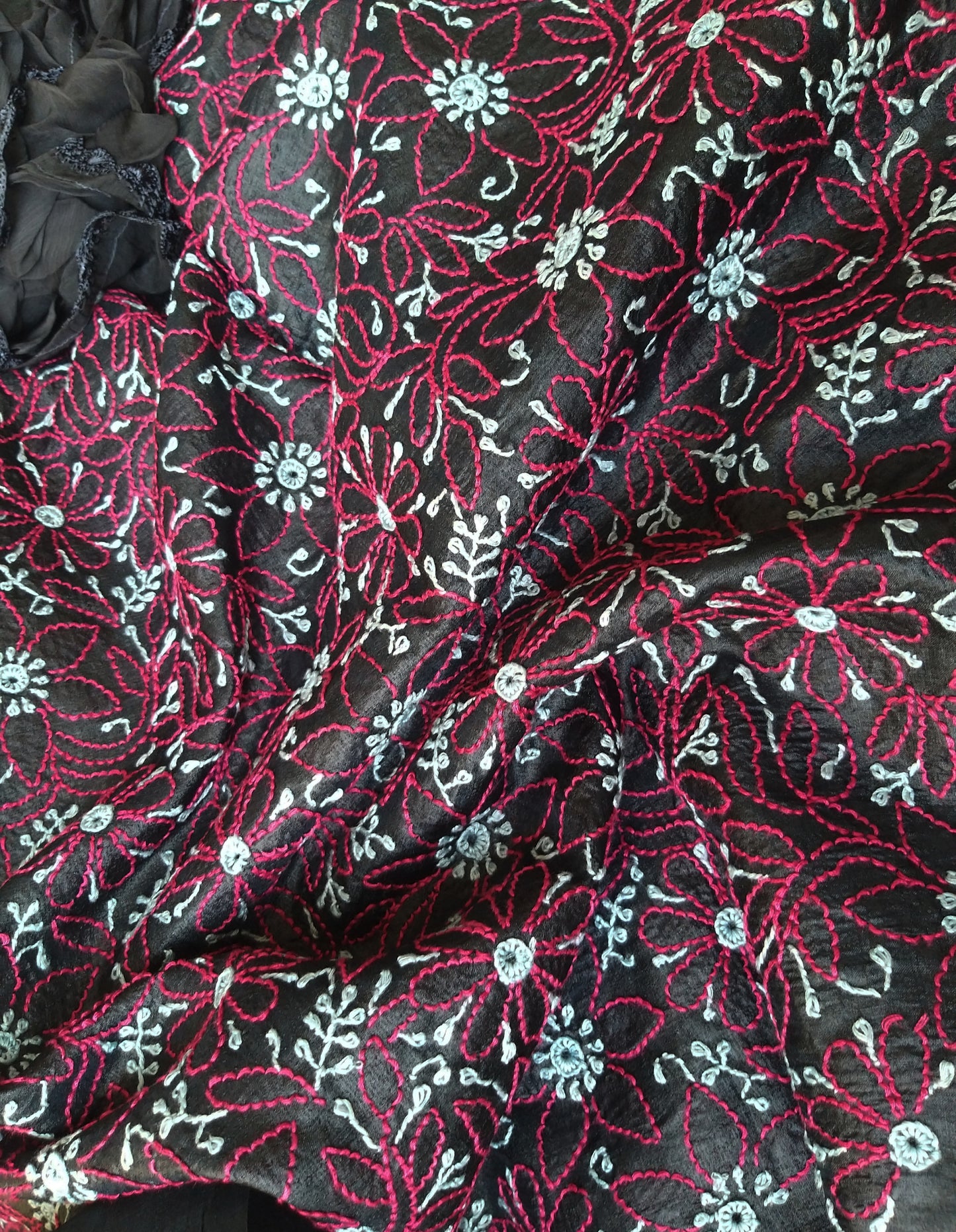 chikankari silk suit set chikanwork dress material black suit