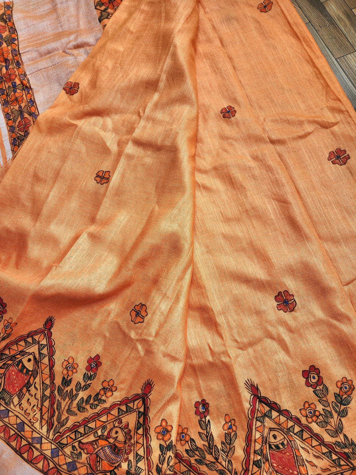 haldishopping wedding orange saree madhubani saree linen Indian sarees gifts