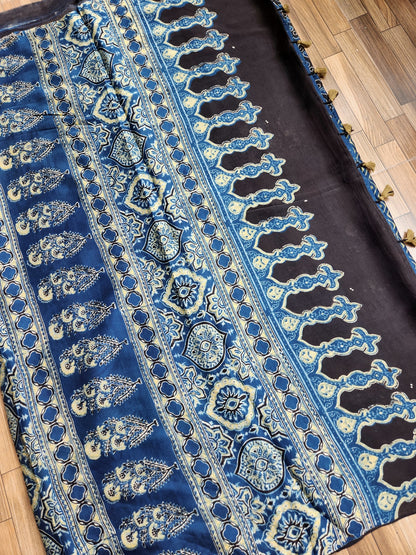 ajrakhsaree sarees ajrakh modal silk officewear blue saree