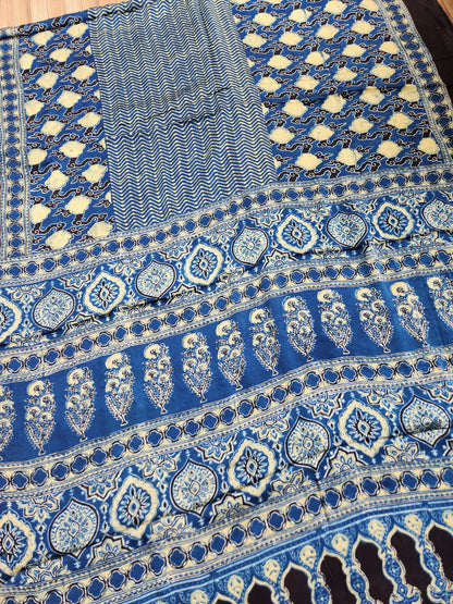 ajrakhsaree sarees ajrakh modal silk officewear blue saree