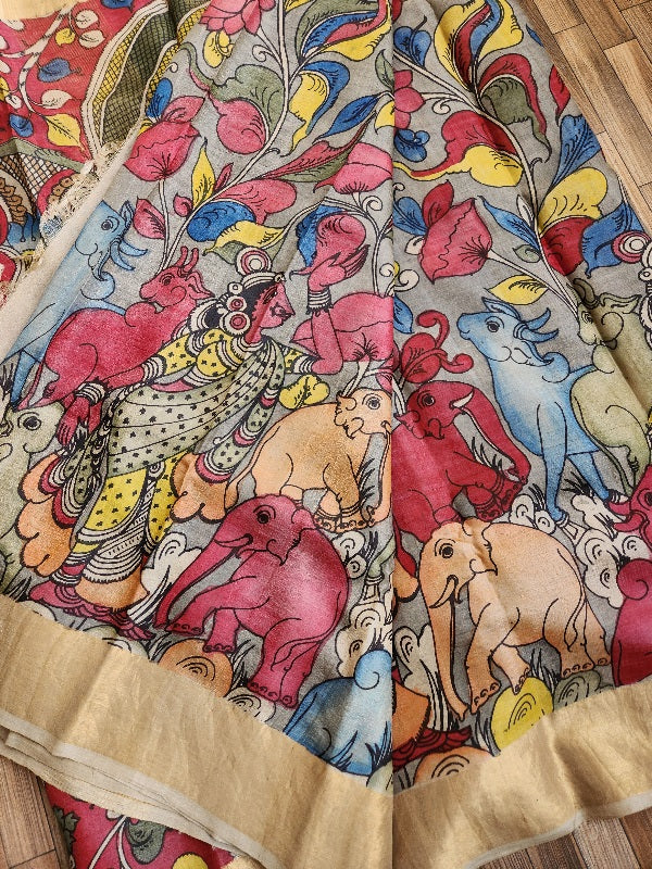 Pen kalamkari kalamkari sarees tussar silk kalahasti red saree wedding shopping