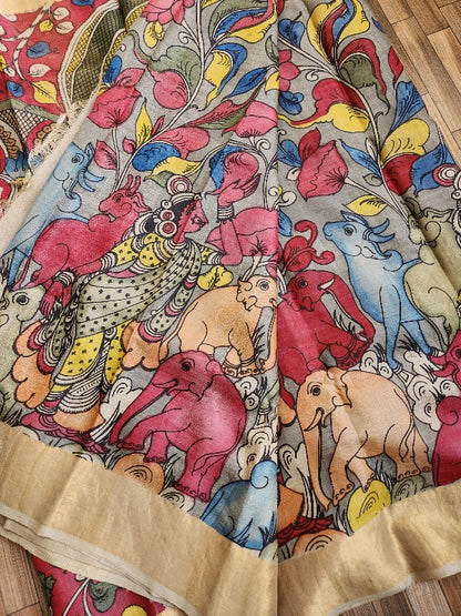 Pen kalamkari kalamkari sarees tussar silk kalahasti red saree wedding shopping