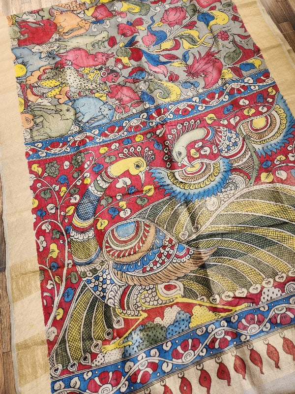Pen kalamkari kalamkari sarees tussar silk kalahasti red saree wedding shopping