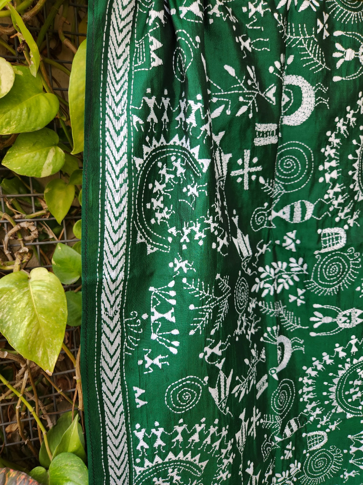 HAND EMBROIDERY STOLE WARLI warlistole stoles stole silkstole gifts Indian Green