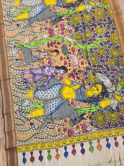 pen kalamkari silk village dupatta