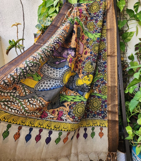 pen kalamkari silk village dupatta