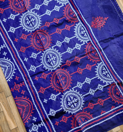 Blue silk saree handmade kutchwork saree kutchibharat
