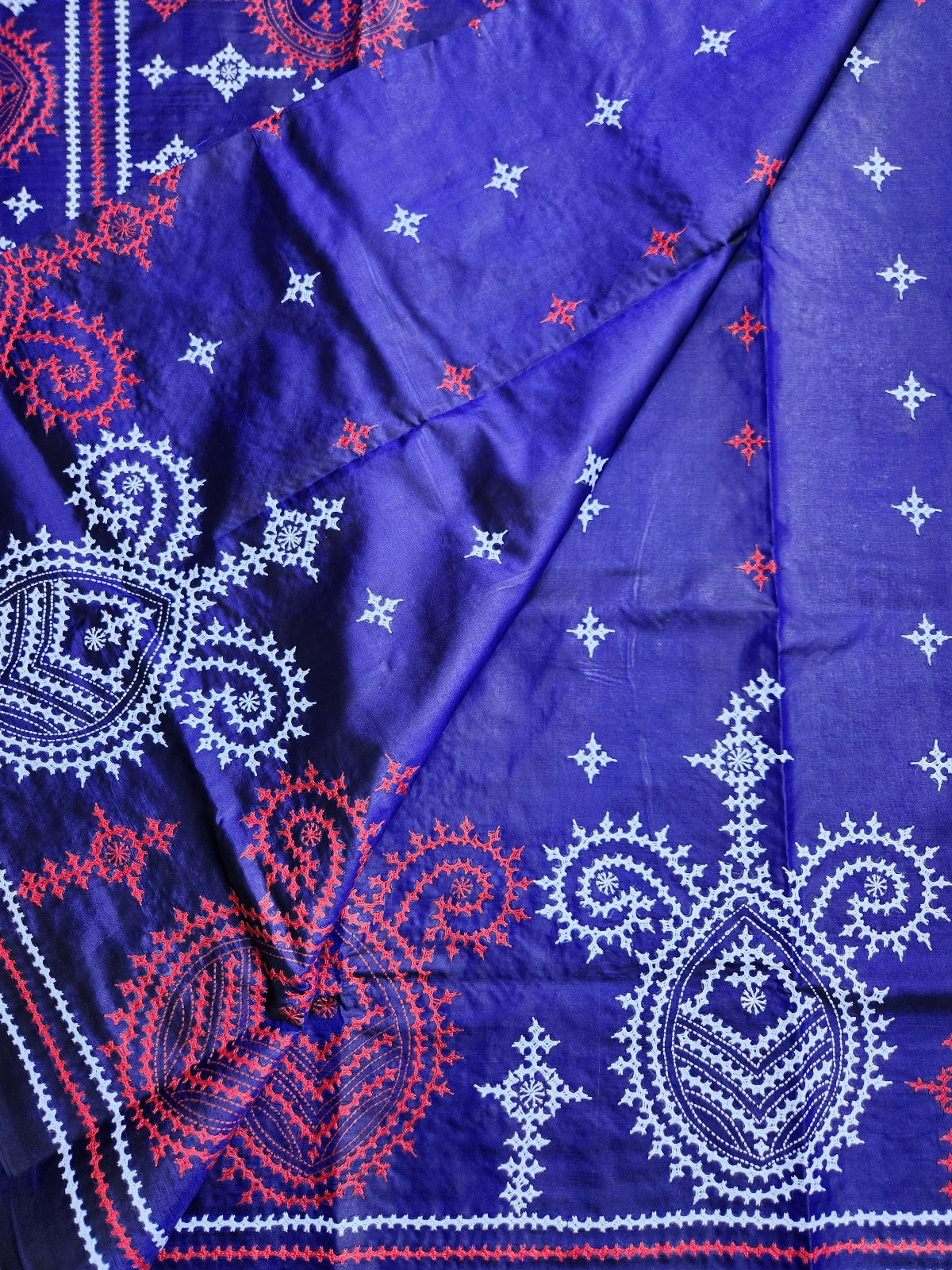 Blue silk saree handmade kutchwork saree kutchibharat