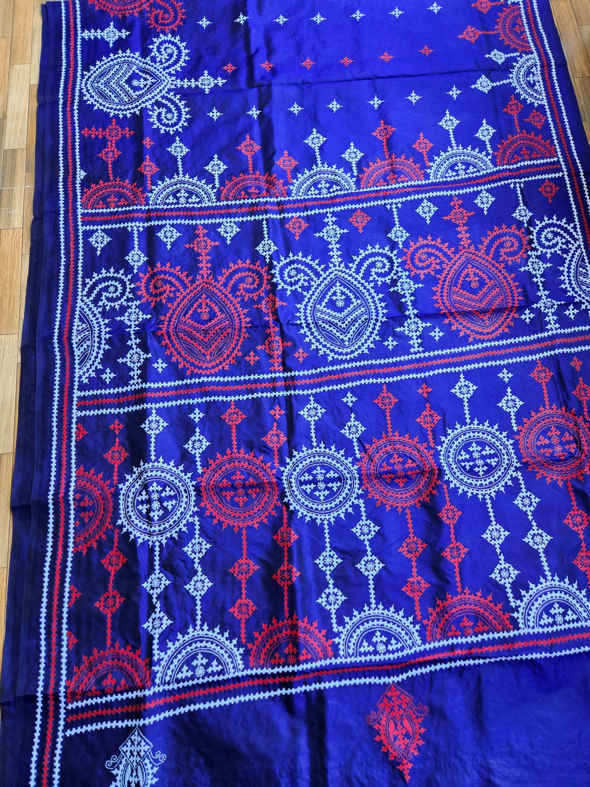 Blue silk saree handmade kutchwork saree kutchibharat