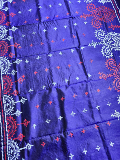 Blue silk saree handmade kutchwork saree kutchibharat