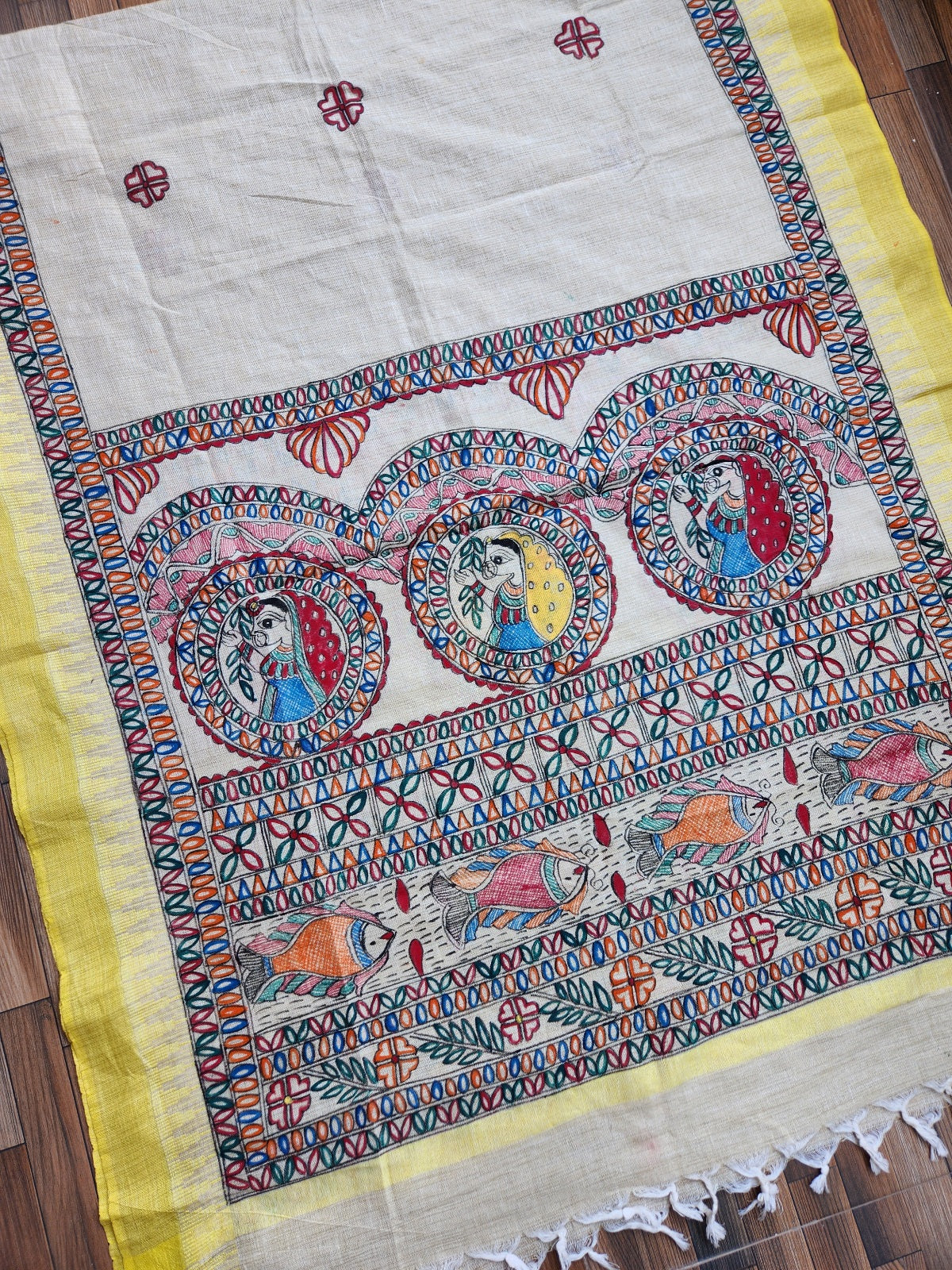 Yellow madhubani dupatta Indian gifts 