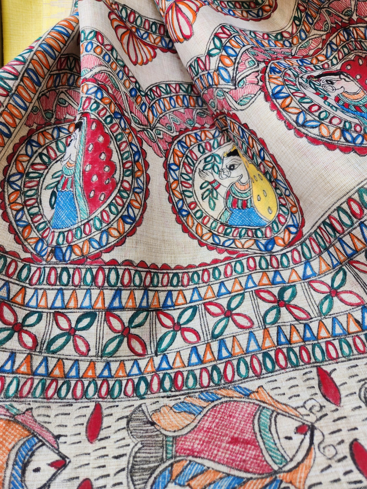 Yellow madhubani dupatta Indian gifts 