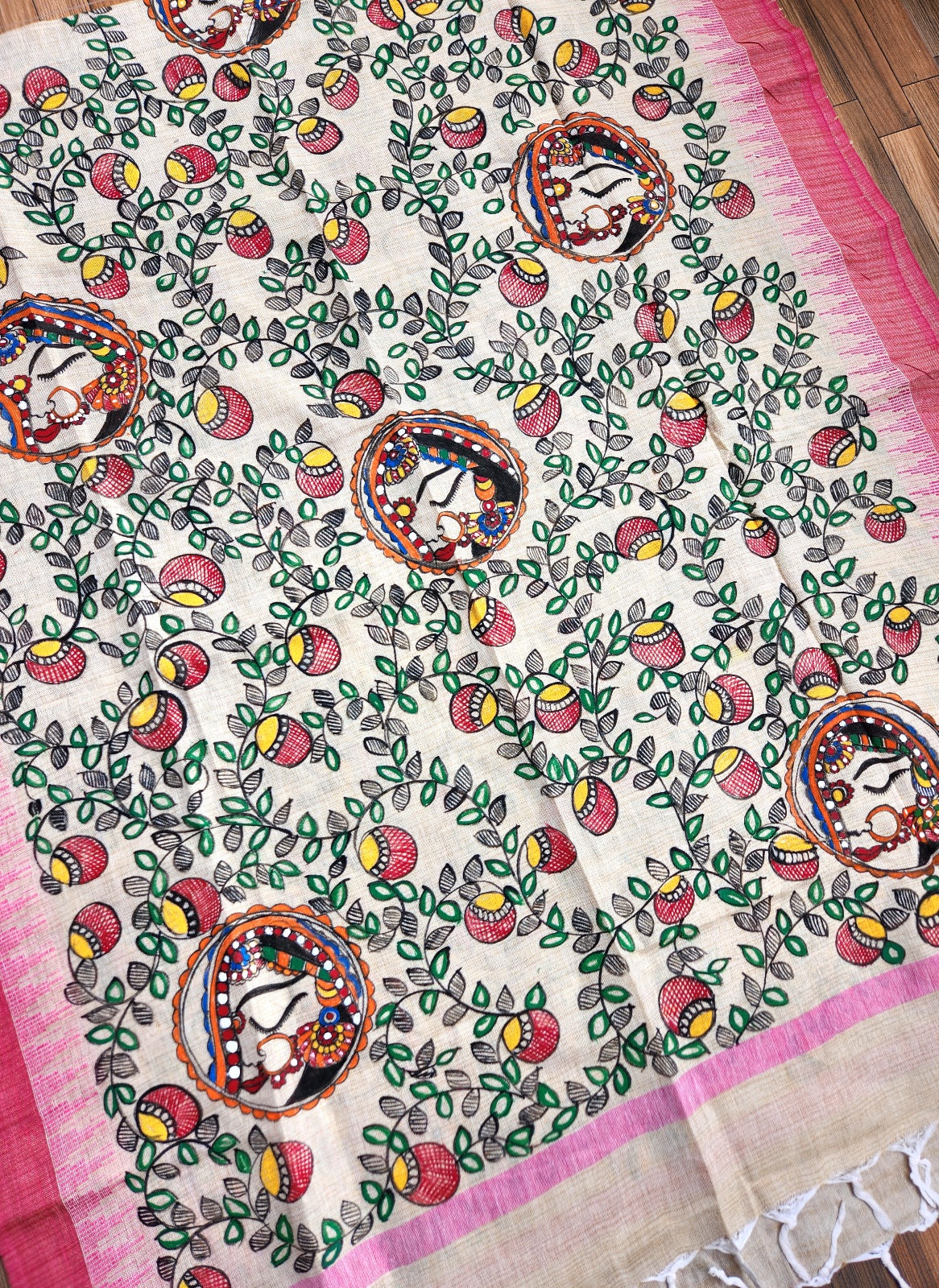 Pink madhubani dupatta Indian gifts bride motif wedding shopping
