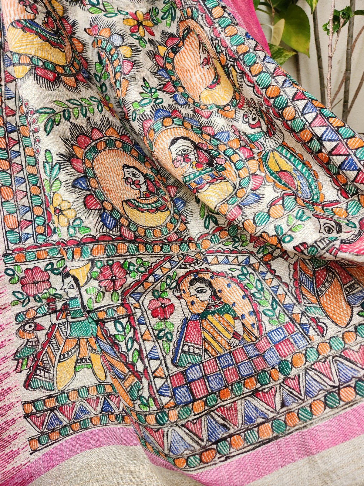 Pink madhubani dupatta Indian gifts wedding shopping bride theme