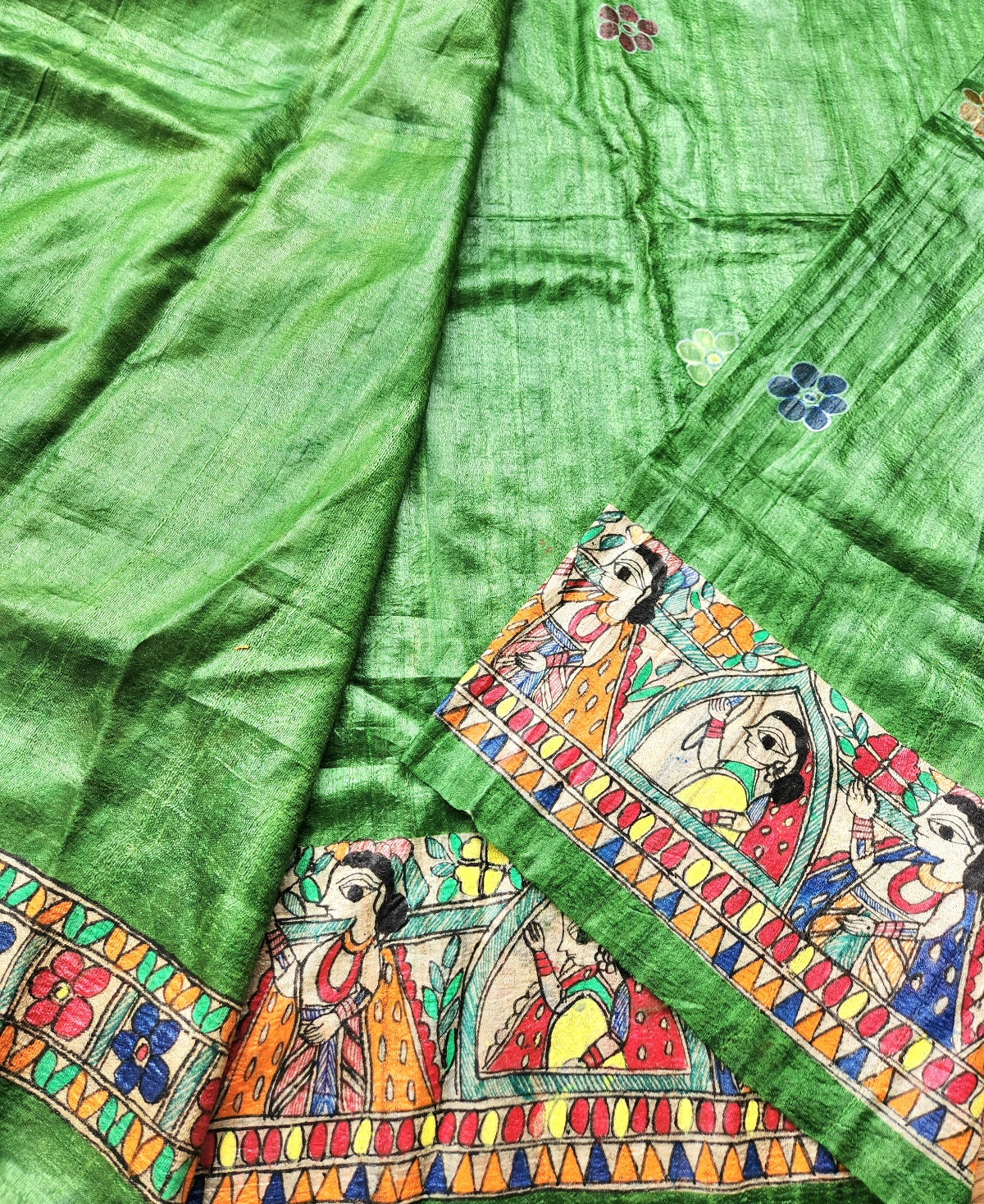 confluence artformsofIndia Green Saree Indiangifts wedding saree Madhubani saree Pichwai Saree Mehndi look