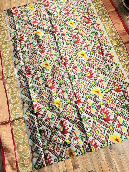 IKAT SILK SAREE wedding shopping Red green saree auspicious look Jungle book saree gajja elephants